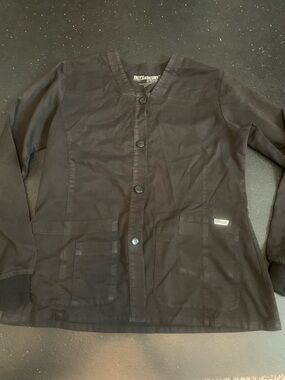 Grey's Anatomy Black Button-Up Medical Scrub Jacket - medium